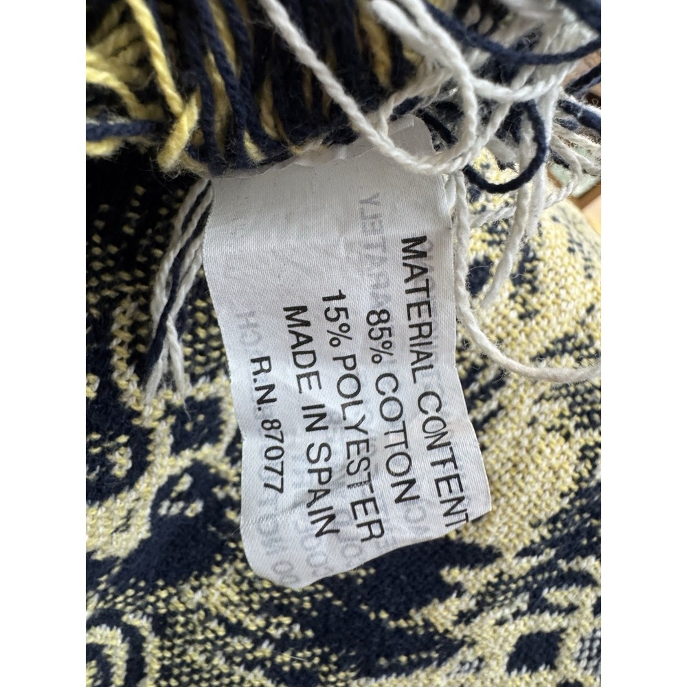 Vintage Woven Cat Kittens Throw Blanket Fringe Navy Cream 43x54 Tapestry Cottage - Picture 14 of 14